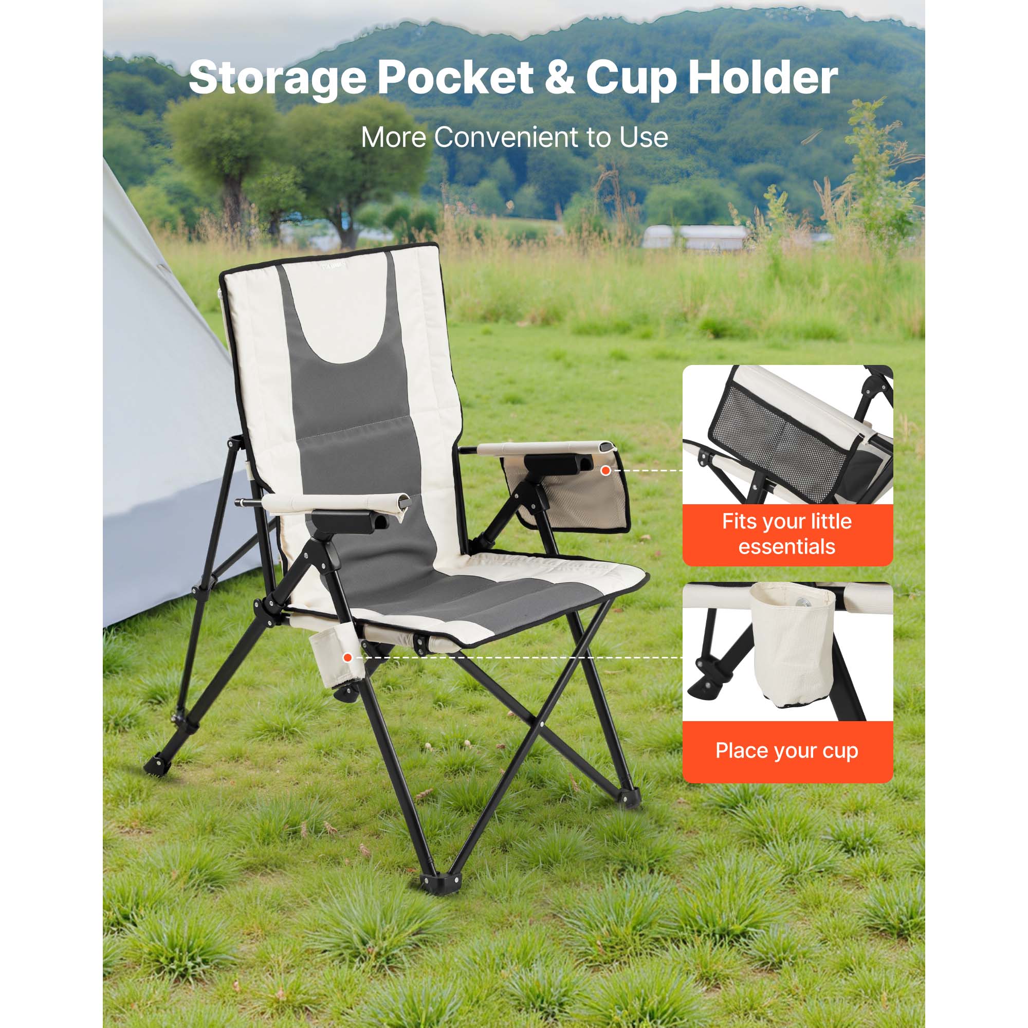 Folding Camping Chair With Headrest And Armrests Outdoor Seat_voghion.com